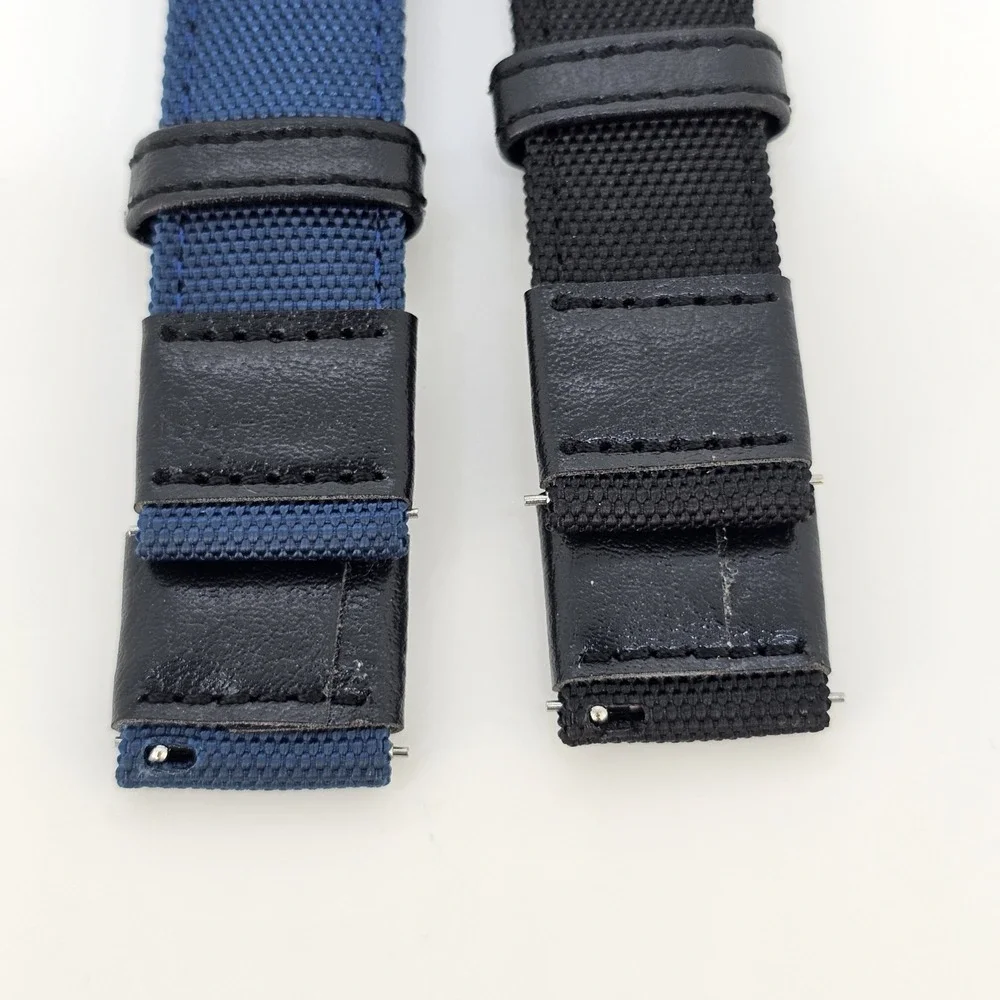 2X Men's 20MM Watch Premium Nylon Canvas Straps Blue Black 20MM Quick Release